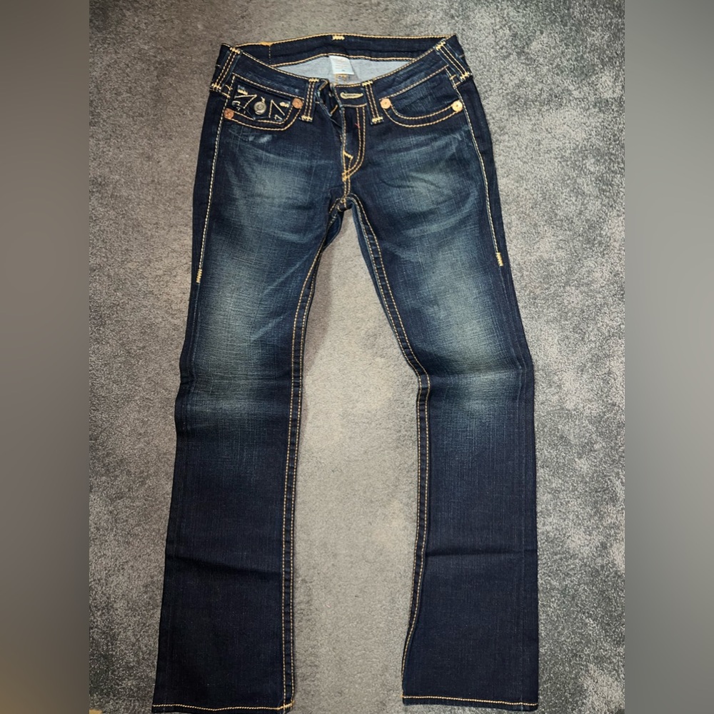 Dark denim jeans w/ gold buttons